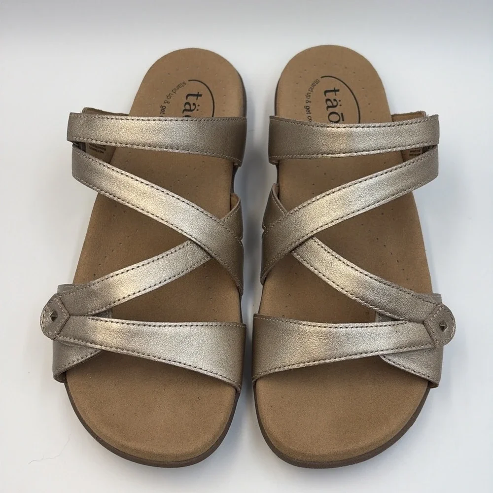 Taos Double U Strappy Slide Sandals Women's Size 8 Champagne Leather